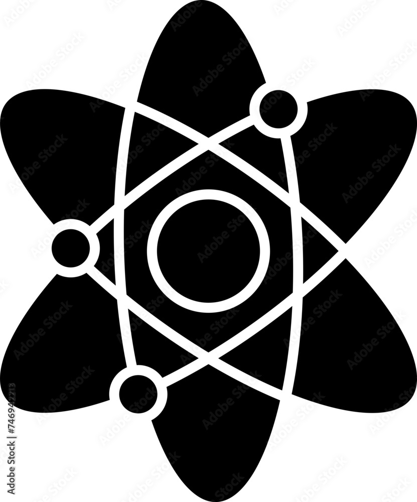 Poster b&w atomic structure icon.