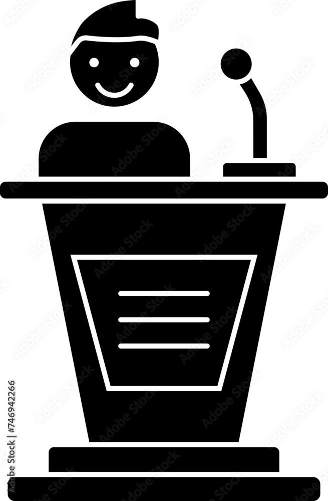 Poster orator or speaker icon in b&w color.