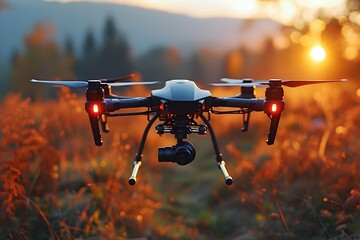 A modern drone in mid flight - obrazy, fototapety, plakaty