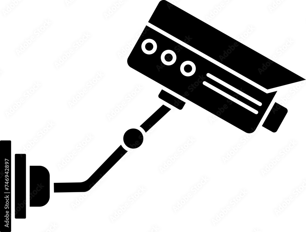 Poster B&W security camera icon in flat style.