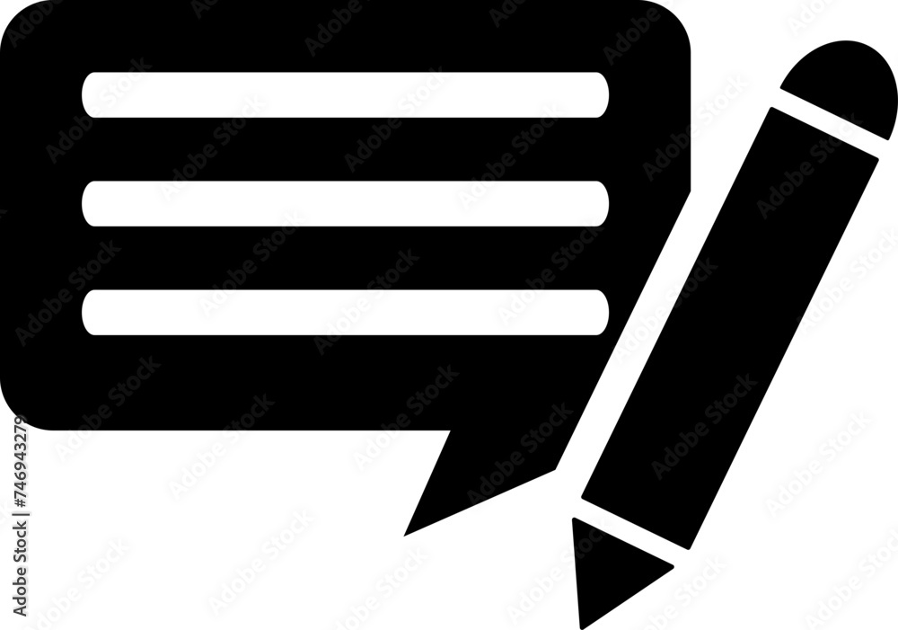 Poster write comment icon in b&w color.