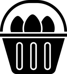 Black eggs in basket flat icon.