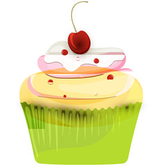 Green cup cake decorated with red berries.