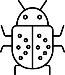 Black line art icon of virus or bug.