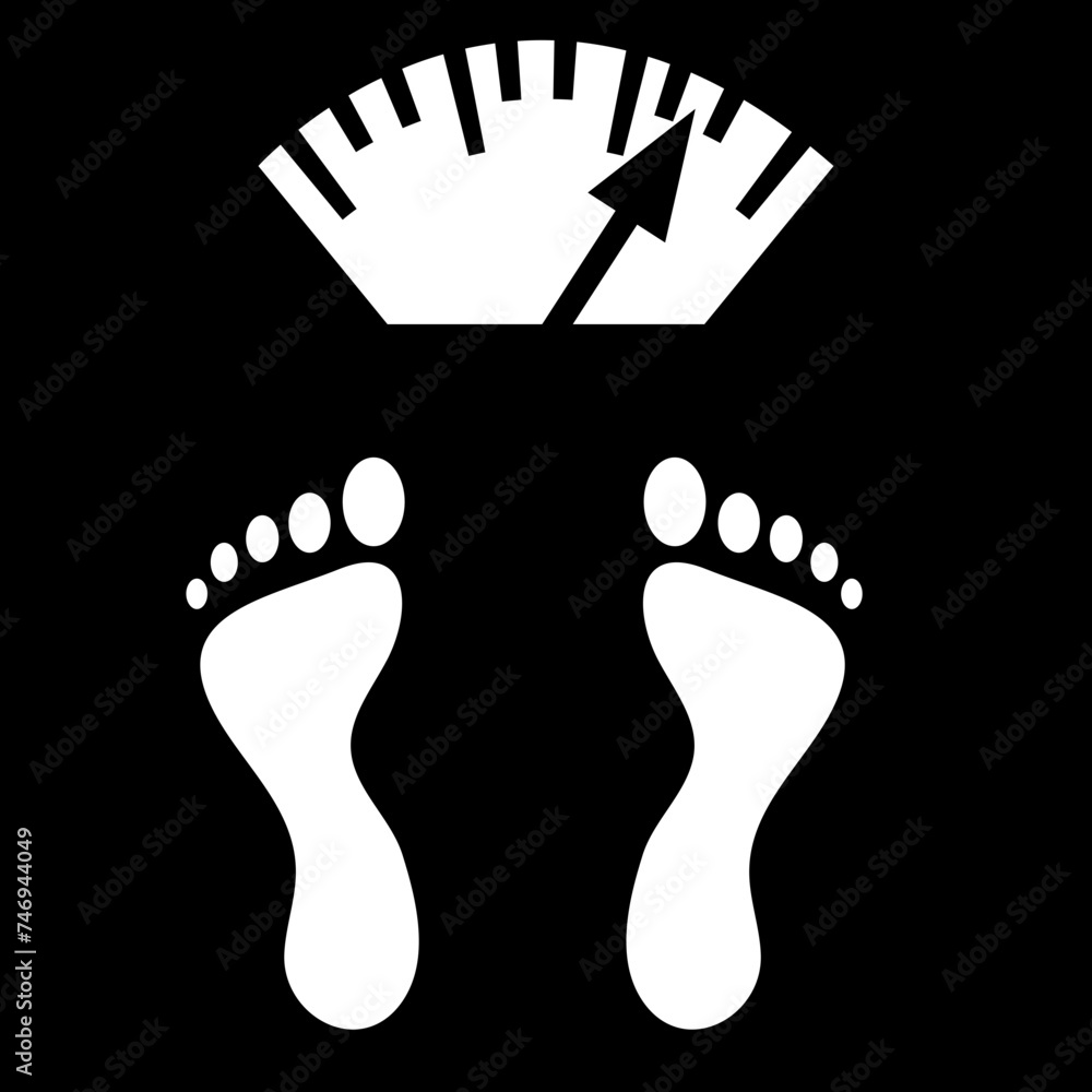 Poster b&w weighting scale with foot symbol.