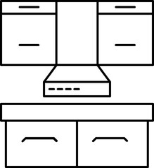 Flat view of kitchen interior in black line stroke.