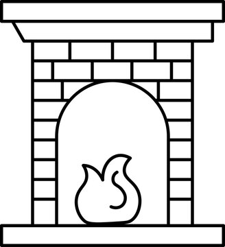 recommend clip art: Flat style line art icon of fireplace.