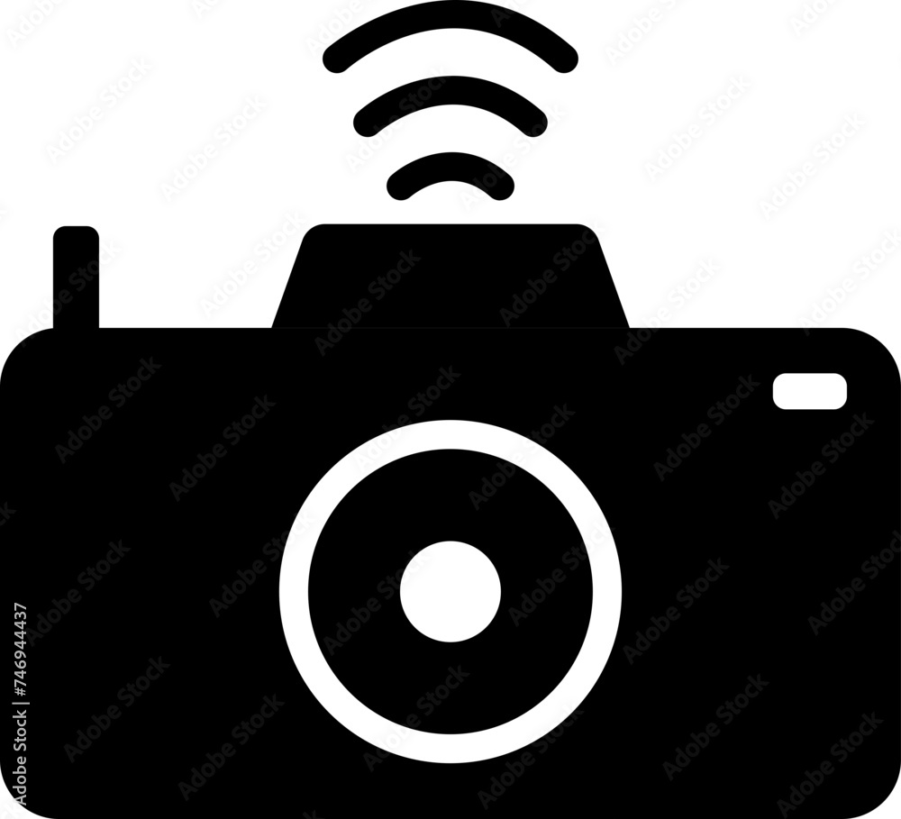 Sticker black and white camera glyph icon.