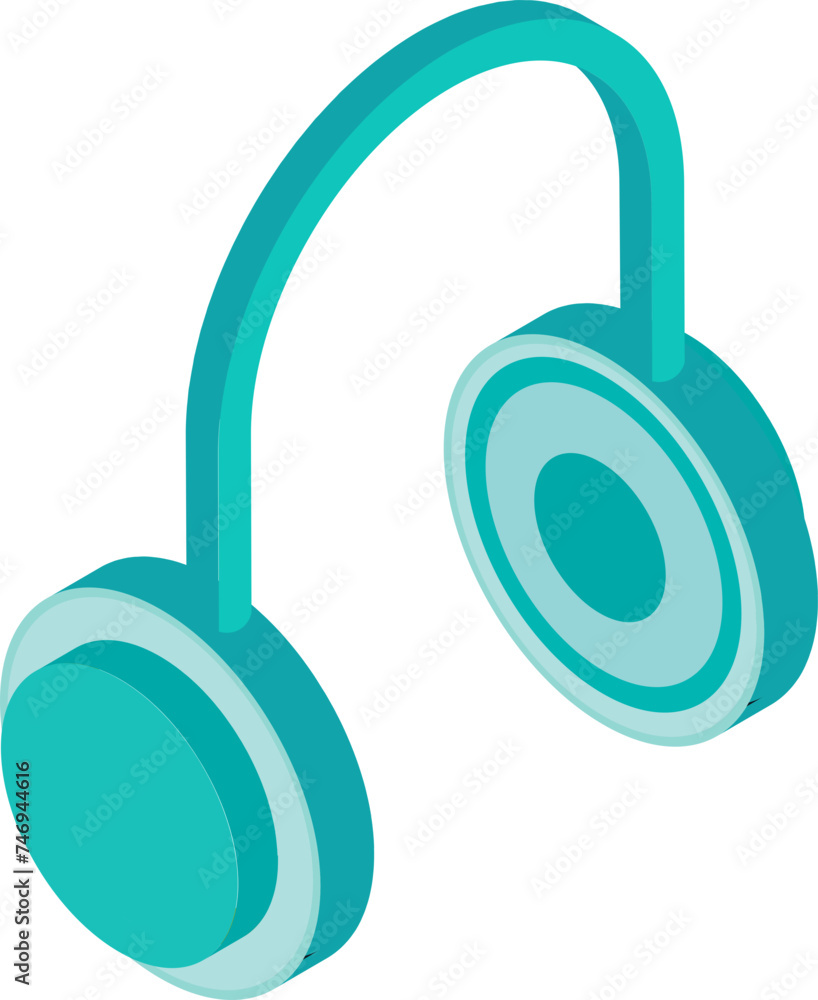 Sticker green isometric icon of headphone.