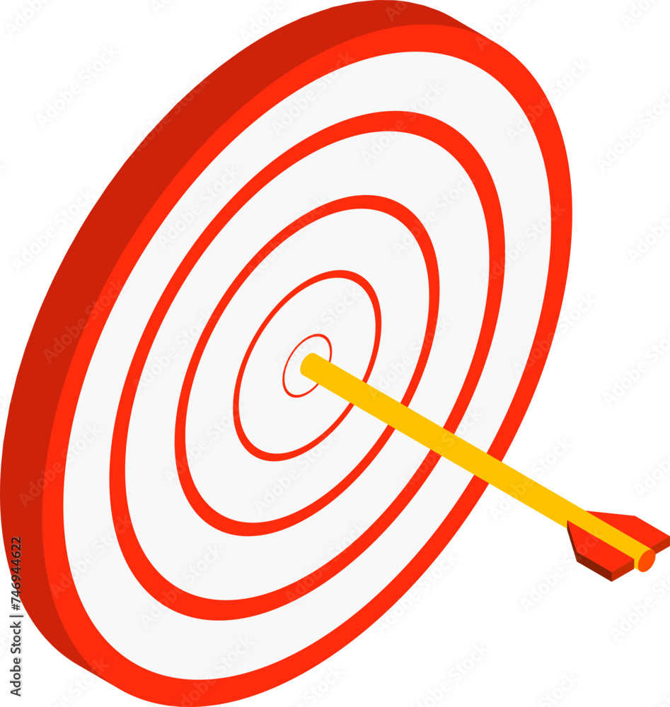 Poster 3d isometric dartboard with arrow icon.