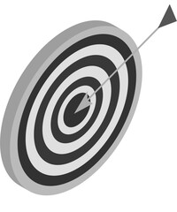 Isometric icon or symbol of dartboard and arrow.