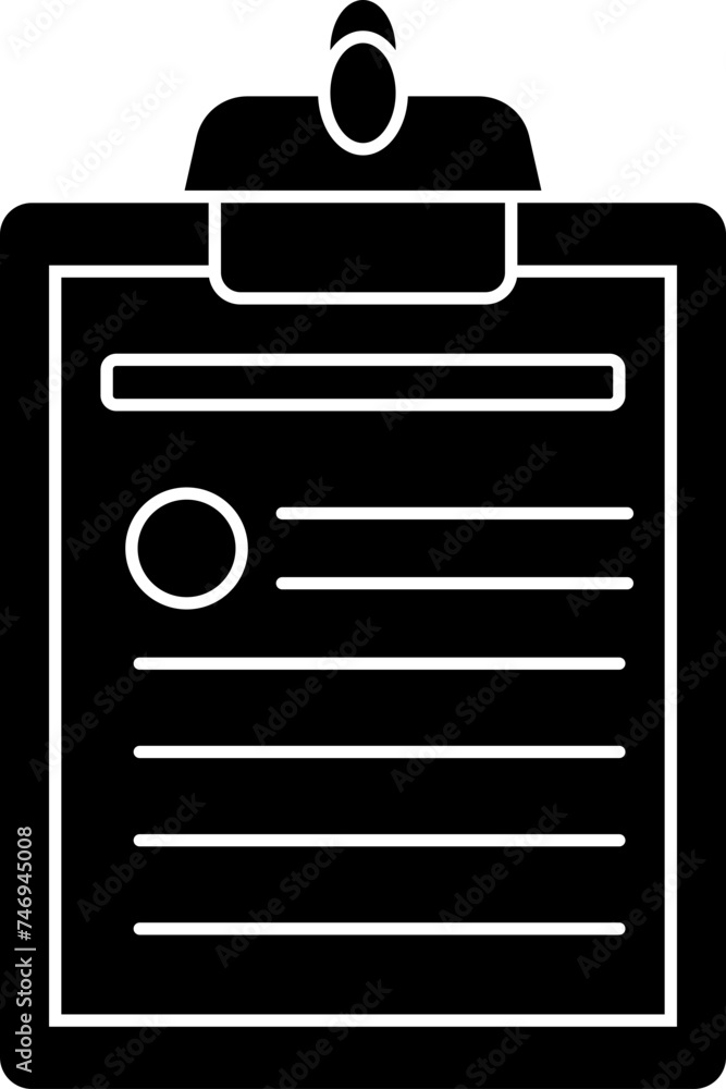 Poster clipboard with script, glyph icon in b&w color.