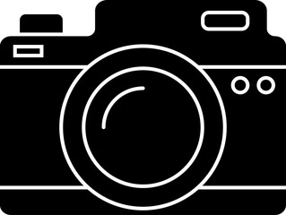 Vector illustration of camera icon in b&w color.