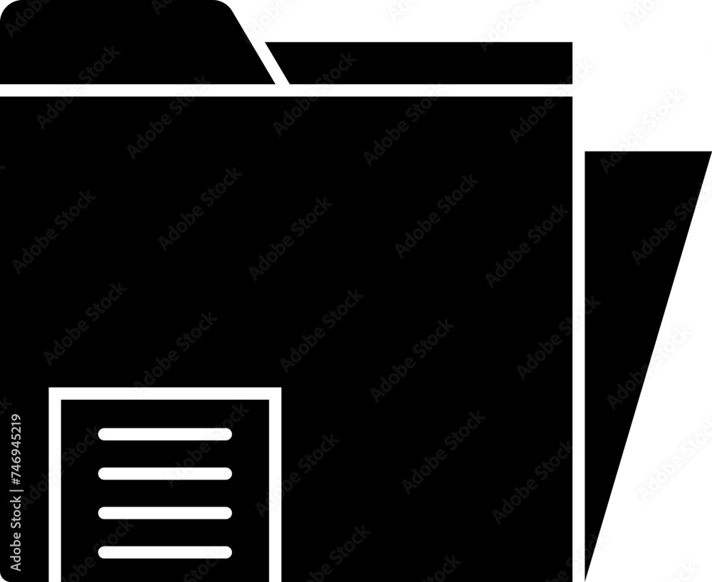 Poster glyph icon or symbol of file folder in b&w color.