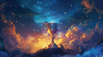 The Trophy Gleams in the Ethereal Glow of the Starry Night Sky.