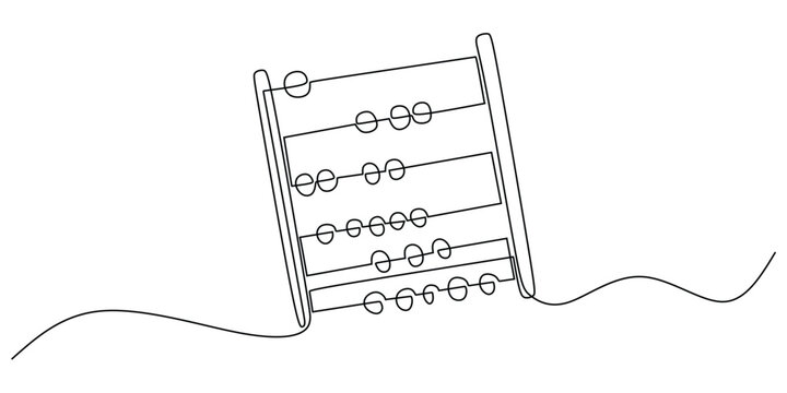 Abacus in Continuous one line art drawing. Hand drawn counting frame sketch minimalist for math study.