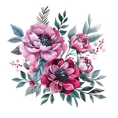 Dreamy Magenta Peony Petals in Watercolor Clipart