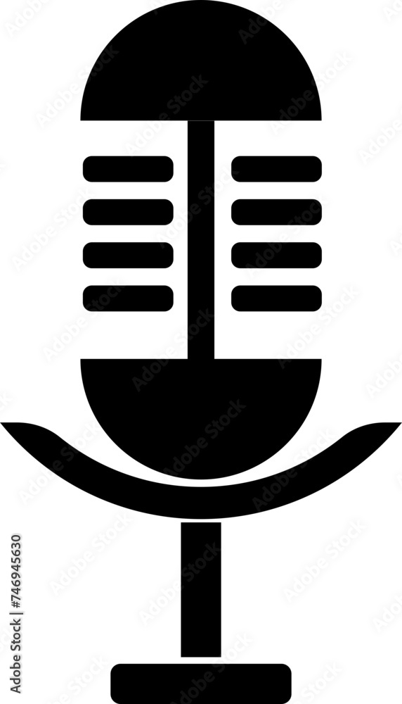 Poster flat style microphone in b&w color.