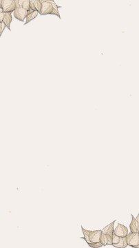 Floral frame animation template with copy space. Botanical flower foliage background. Suitable for online greetings or wedding invitations on social media. Vertical video, 60fps. Ve014