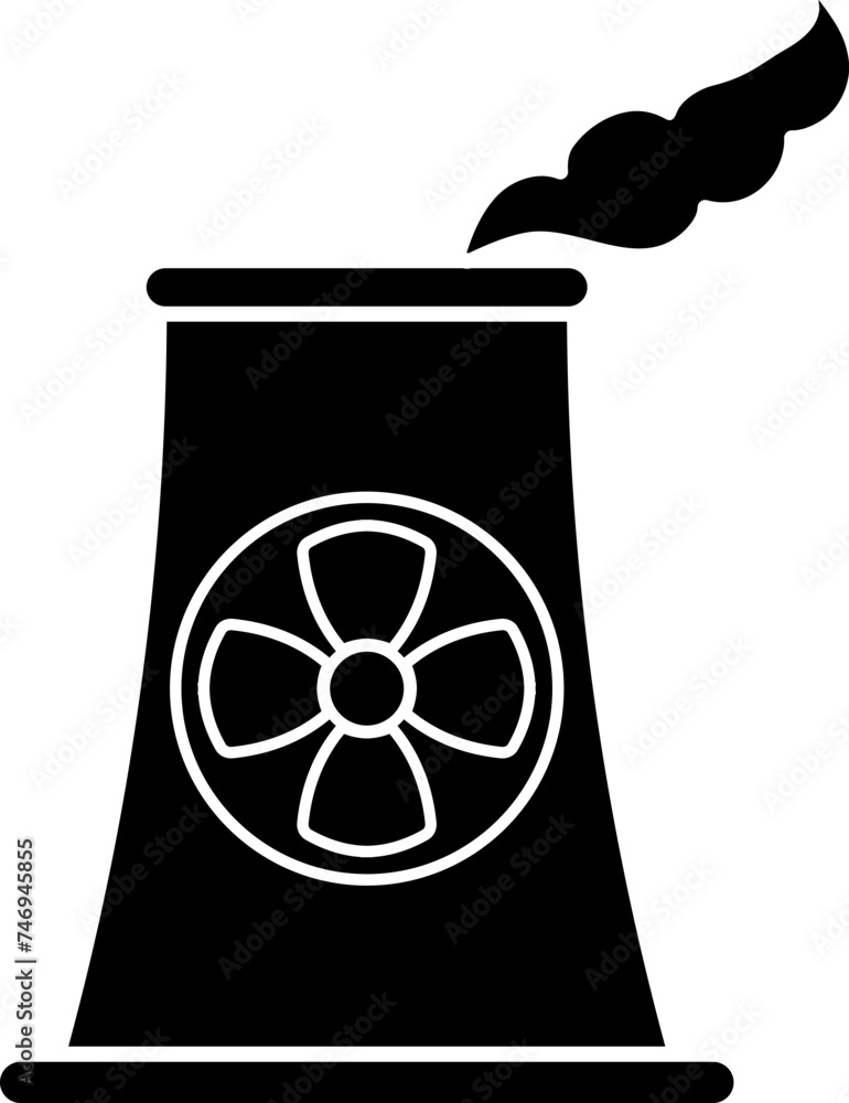 Sticker B&W nuclear power icon in flat style.