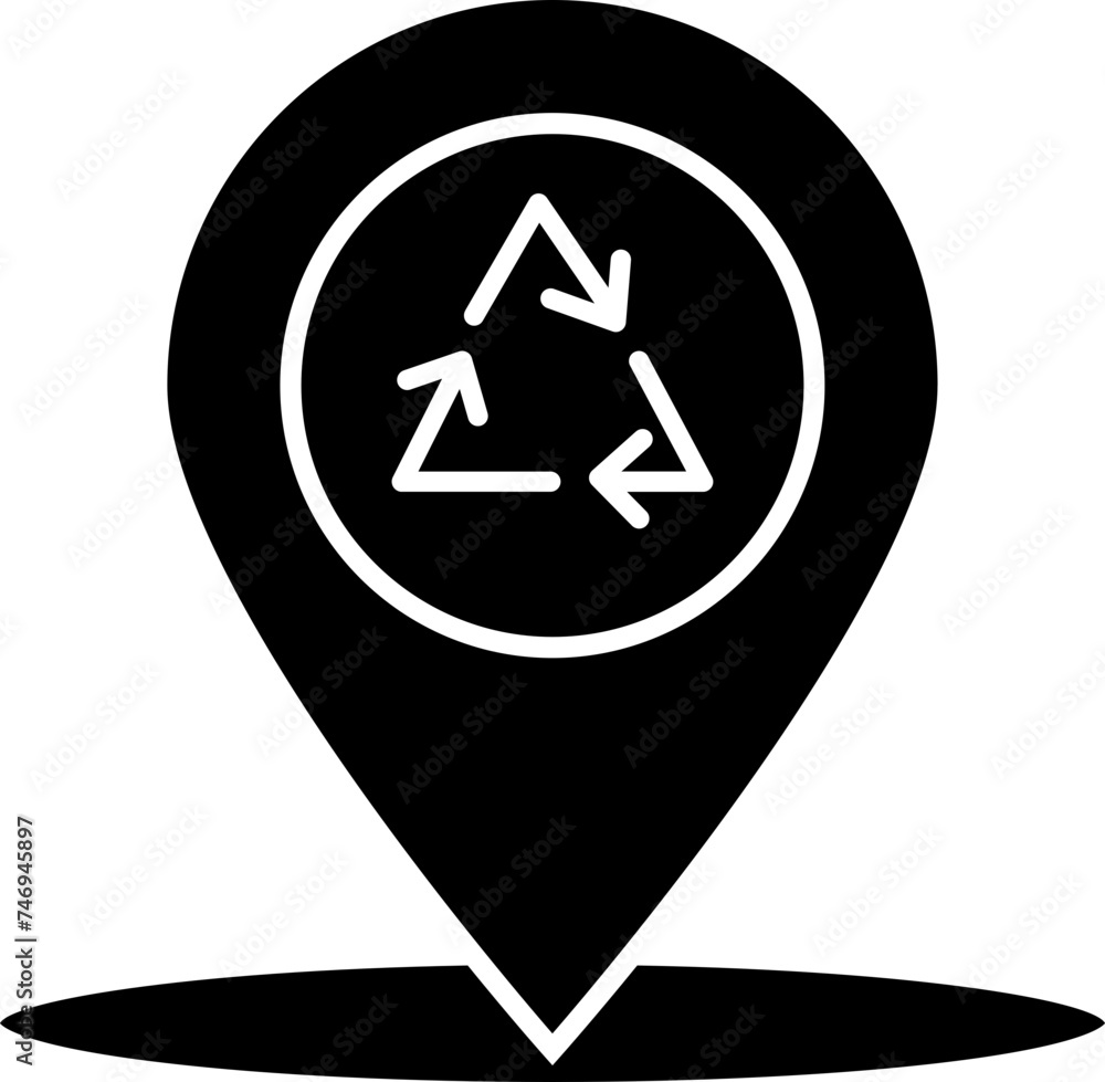 Poster glyph icon or symbol of recycling location.