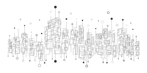 City landscape on a white background. Urban design art in the form of lines. Infrastructure and connectivity in the future world. Communication technology concepts. Vector illustration.