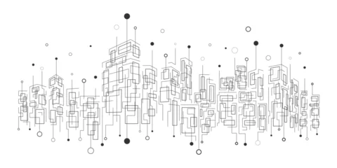 Foto op Plexiglas City landscape on a white background. Urban design art in the form of lines. Infrastructure and connectivity in the future world. Communication technology concepts. Vector illustration. © cofficevit