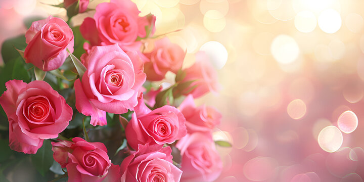 A bouquet of roses on bokeh background with copy space for mother's day greeting background