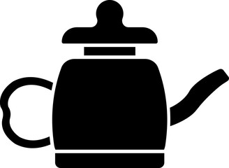 B&W teapot icon in flat style.