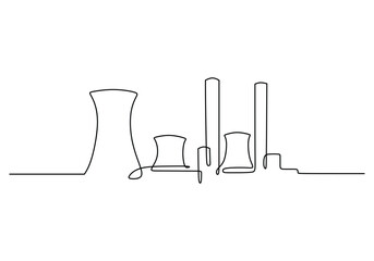 Industrial factory and plant buildings. Continuous one line art drawing. Vector illustration architectural landscape.