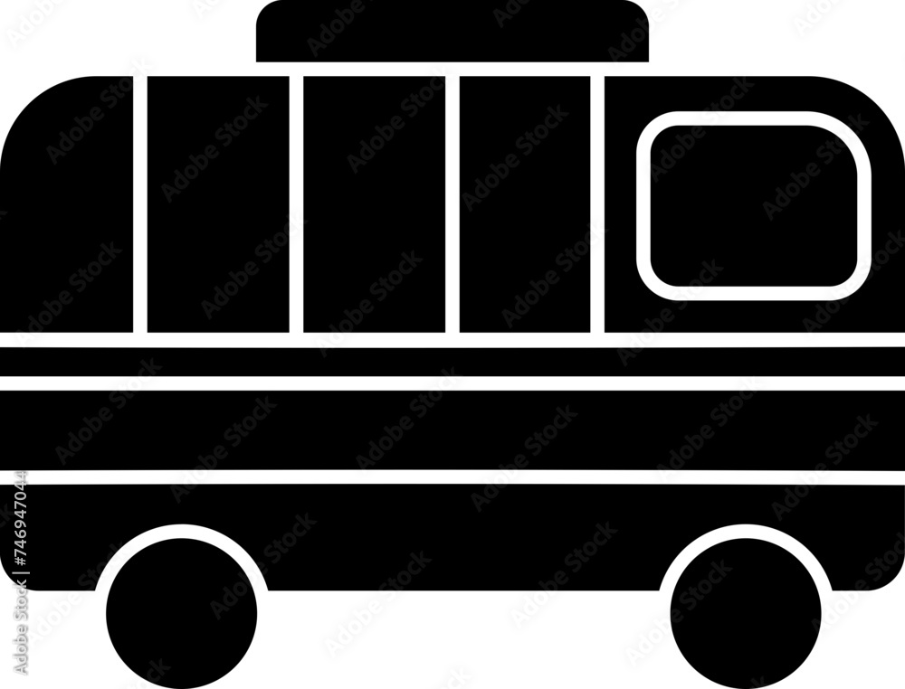 Poster b&w bus icon in flat style.