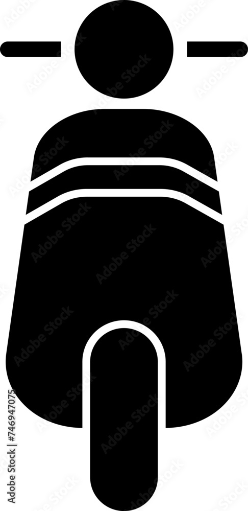 Poster front view of scooter in b&w color.