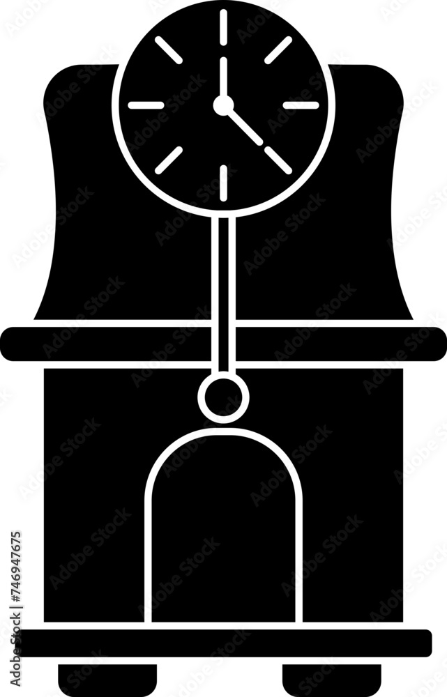 Poster isolated pendulum clock icon in b&w color.