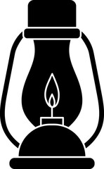Oil lamp or lantern icon in b&w color.
