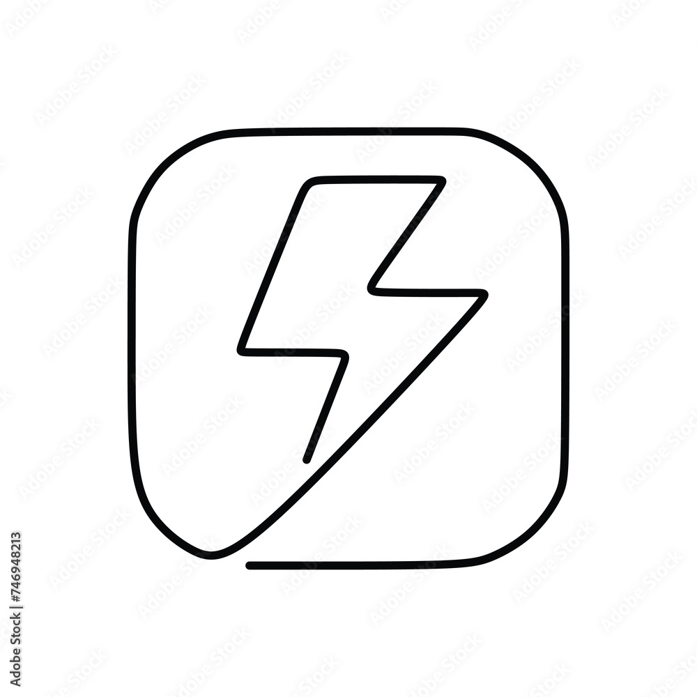 Wall mural Lightning electric power vector icon in continuous one line art drawing