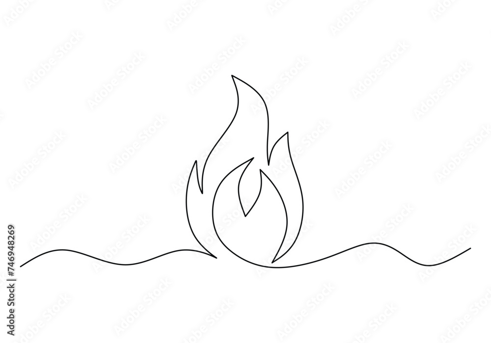 Wall mural Flame in continuous one line drawing. Fire icon concept.