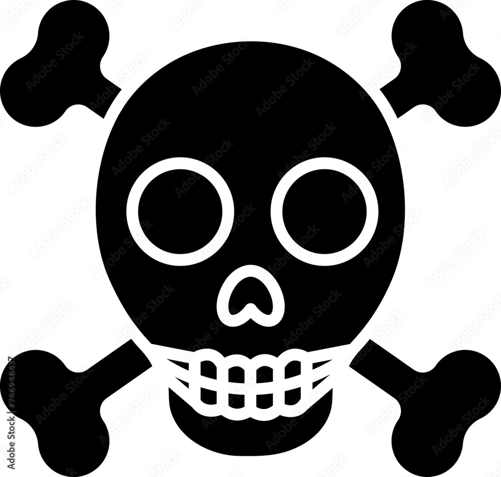 Poster skull with crossbone icon in b&w color.