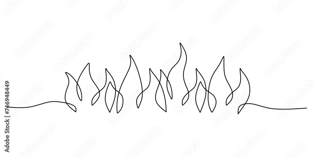 Wall mural flame in continuous one line drawing. background abstract fire.
