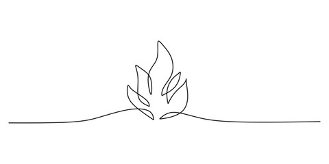 Flame in continuous one line drawing. Fire icon concept.