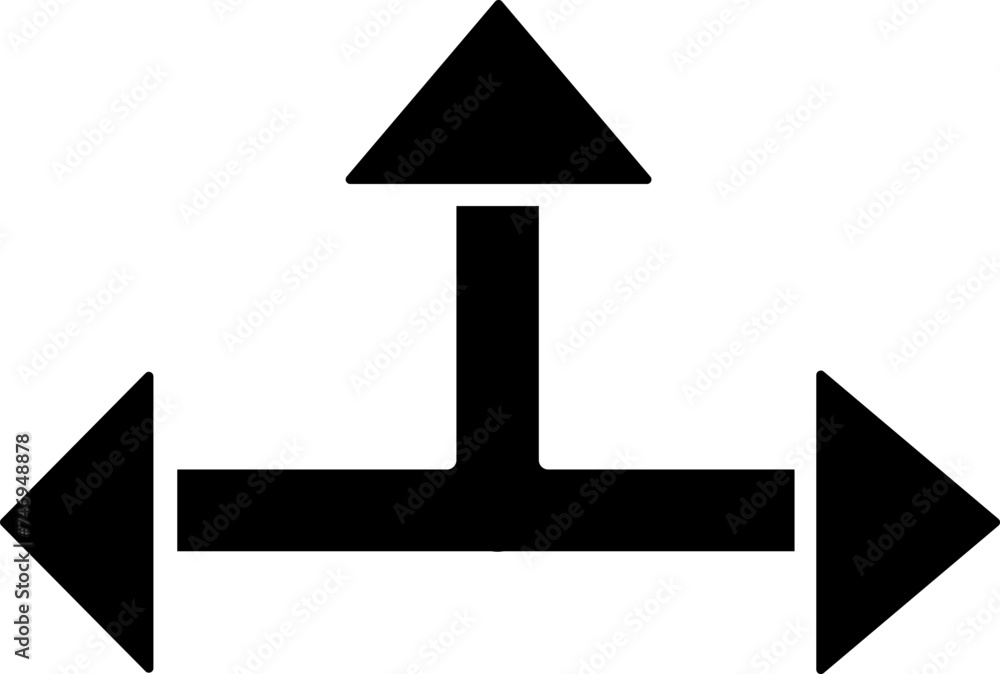 Poster three direction arrow icon in b&w color.