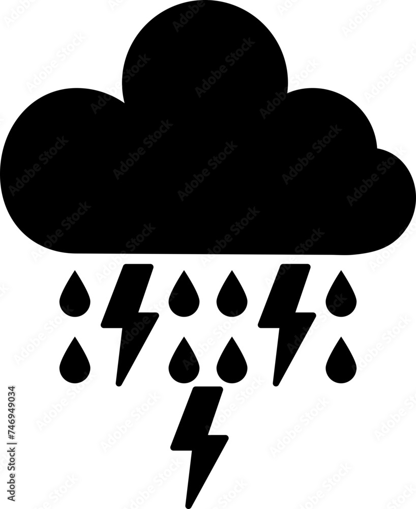 Sticker Illustration of rainy cloud with thunderstorm icon.