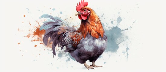watercolor vector illustration Asian rooster isolated on white background - obrazy, fototapety, plakaty