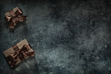 Classic Vintage Giftboxes On Dark Background With Free Space