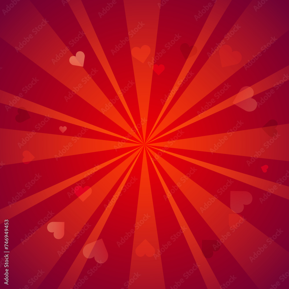 Aufkleber red heart shape abstract rays pattern background.