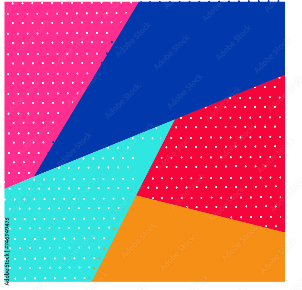 Poster white dots circle seamless pattern on colorful geometric triangle background.