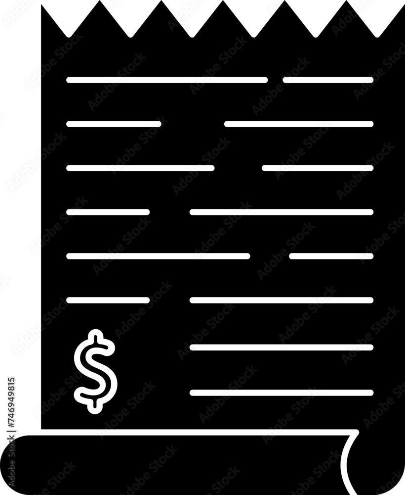 Sticker b&w invoice icon in flat style.