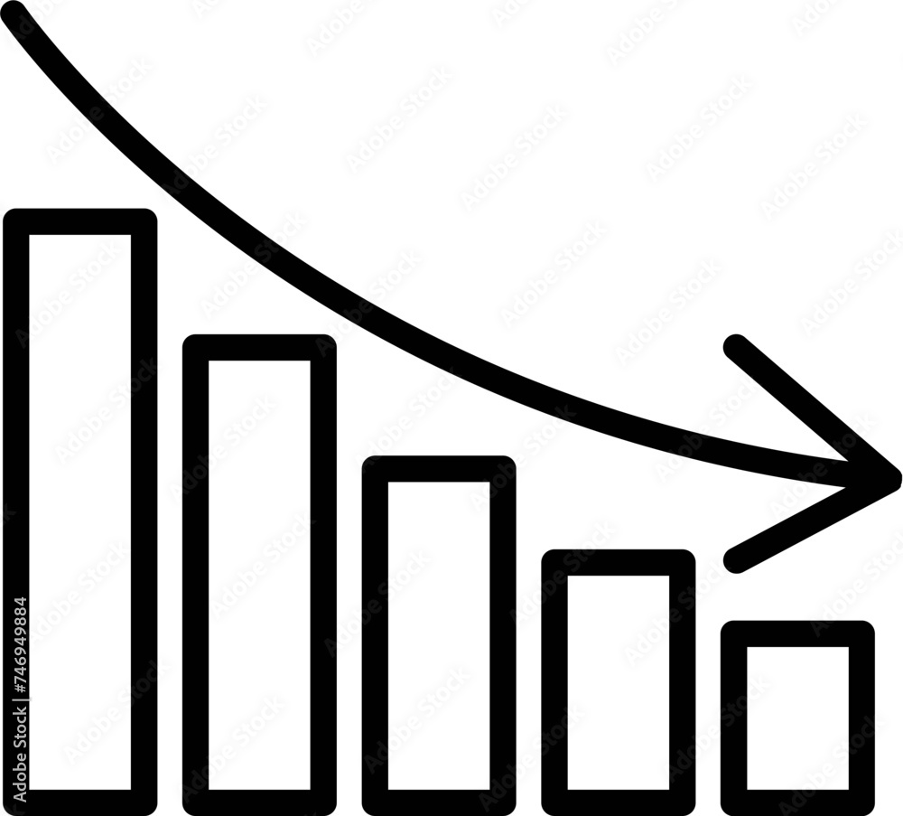 Aufkleber line art down up bar chart with arrow icon in flat style.