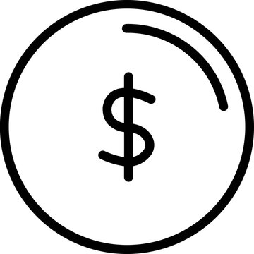 recommend clip art: Black line art illustration of Dollar Coin icon.