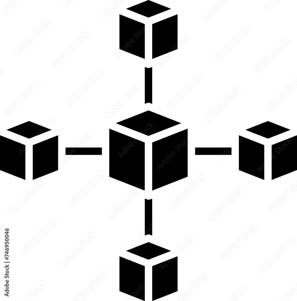 Poster b&w blockchain icon in flat style.
