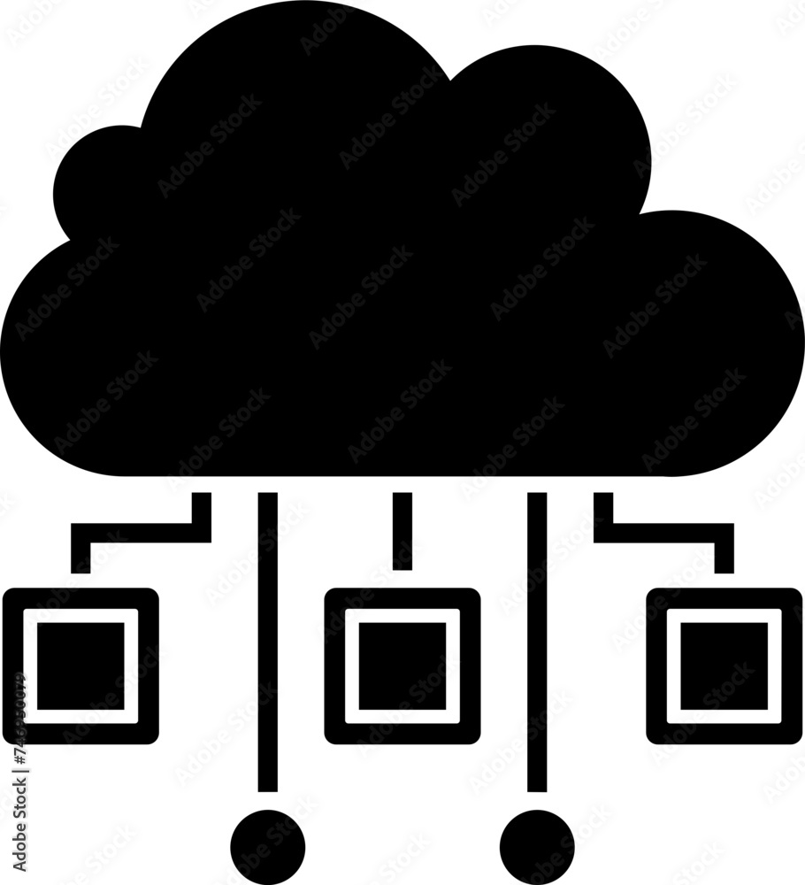 Poster b&w cloud computing icon in flat style.